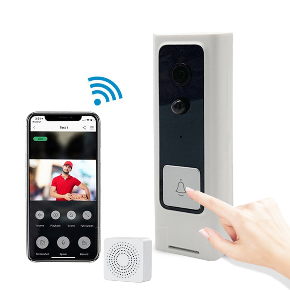 Smart Wireless Video Doorbell, HD Night Vision, Motion Detection, Two-way Audio, Built-in Speaker and Microphone, Mobile App and iCloud