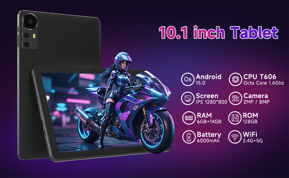 Tableta Android 10.1 inch, 20GB RAM, 128GB ROM, WiFi, Procesor 8 Nuclee, cu Tastatura, Mouse, Stilou, Carcasa de protectie