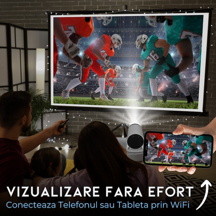 Videoproiector Portabil Smart 4K Ultra HD cu WiFi6, Bluetooth 5.0, Autofocus, Proiectie Ajustabila
