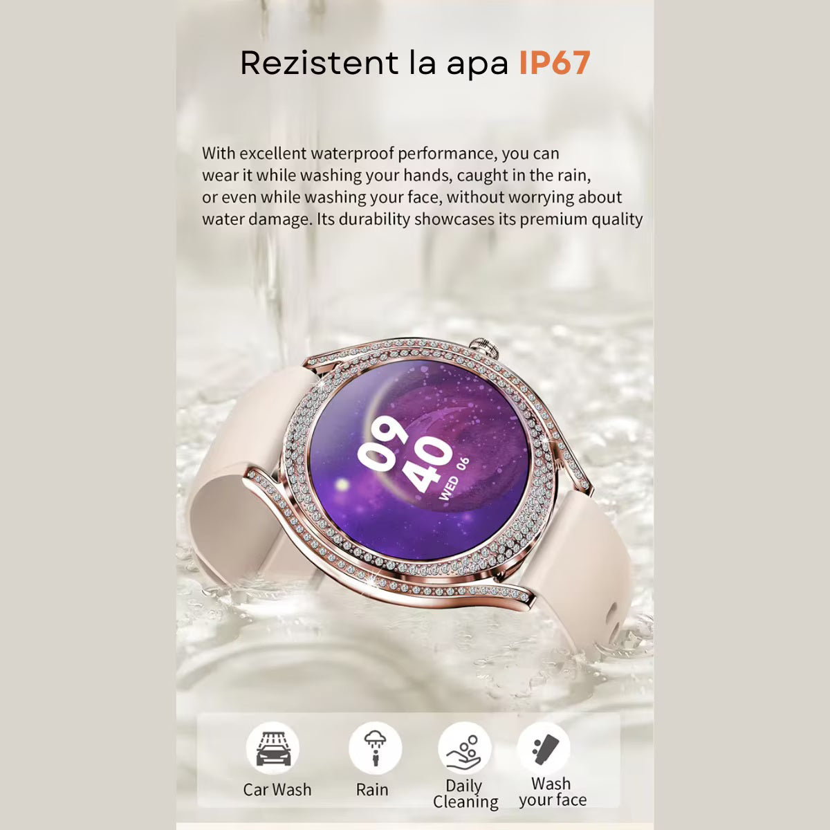 Smartwatch Dama Elegant, Bratara Metalica, Silicon si Piele, Masurare Oxigen in sange, Ritm cardiac, Sport, Somn