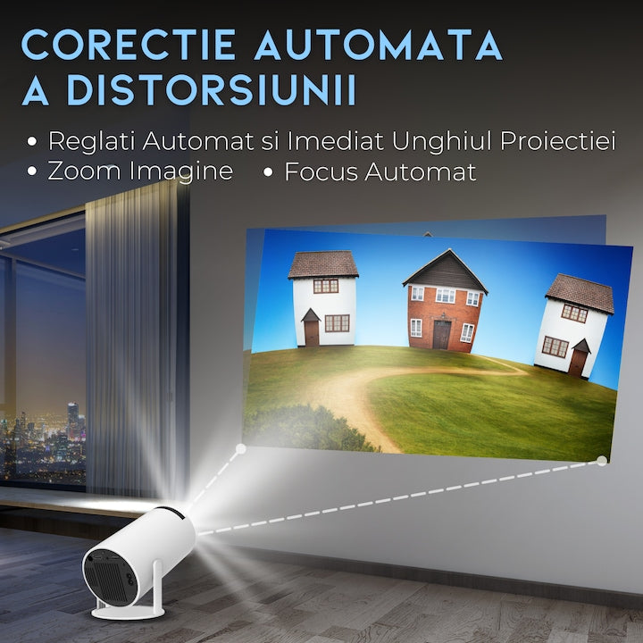 Videoproiector Portabil Smart 4K Ultra HD cu WiFi6, Bluetooth 5.0, Autofocus, Proiectie Ajustabila