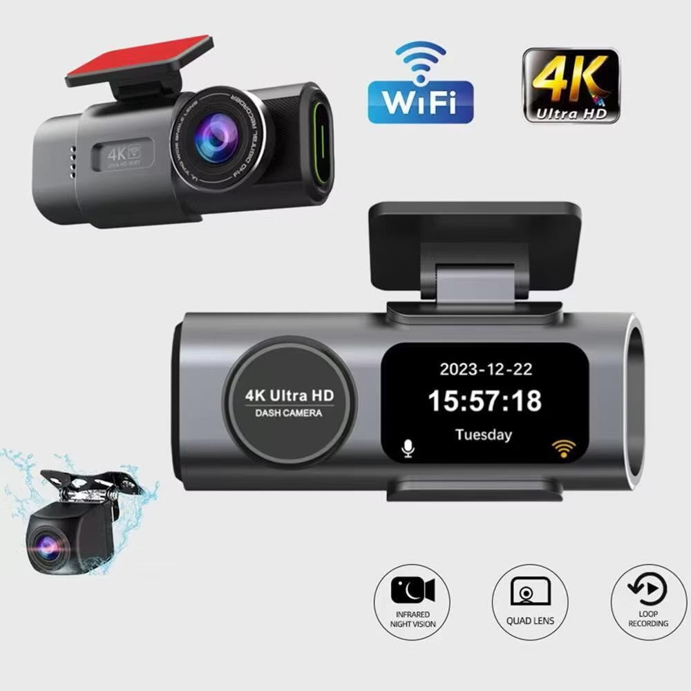 Camera auto de bord 4K, Rezolutie 3840x2160 Ultra HD, Conectivitate Wi-Fi, + Camera Spate 1080p