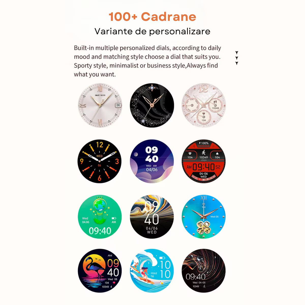 Smartwatch Dama Elegant, Bratara Metalica, Silicon si Piele, Masurare Oxigen in sange, Ritm cardiac, Sport, Somn