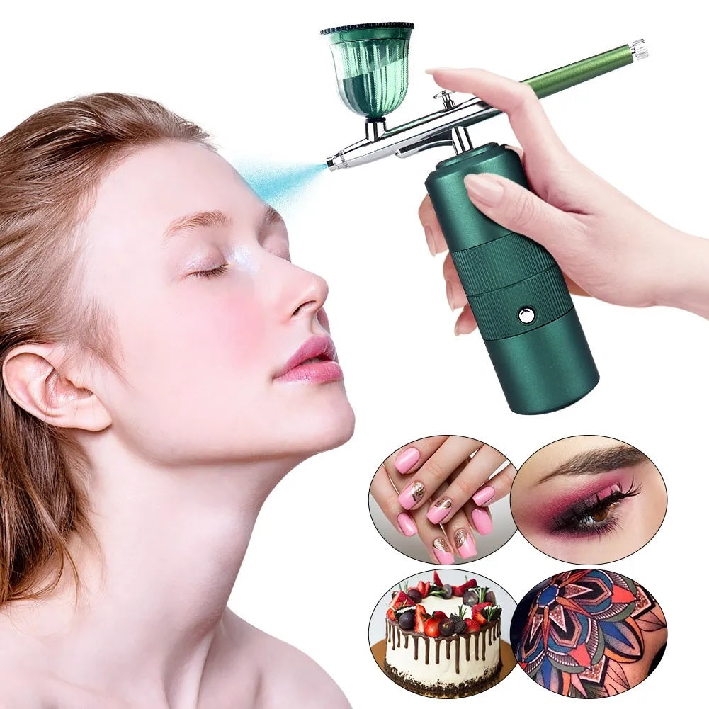 Aerograf Airbrush cu compresor portabil, pentru Pulverizat sau Vopsit, Manichiura, Pictura corp, Tatuaj semipermanent, Ornare torturi