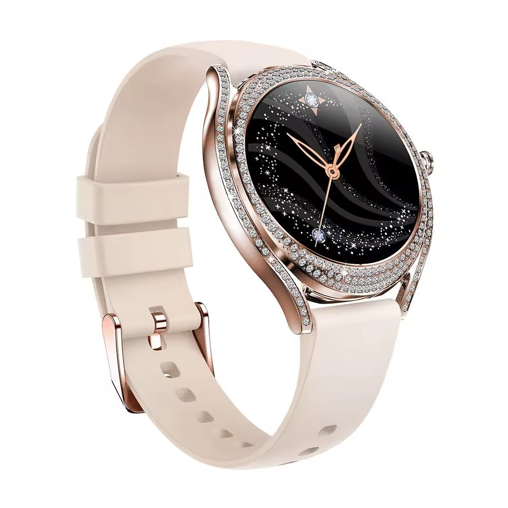 Smartwatch Dama Elegant, Bratara Metalica, Silicon si Piele, Masurare Oxigen in sange, Ritm cardiac, Sport, Somn