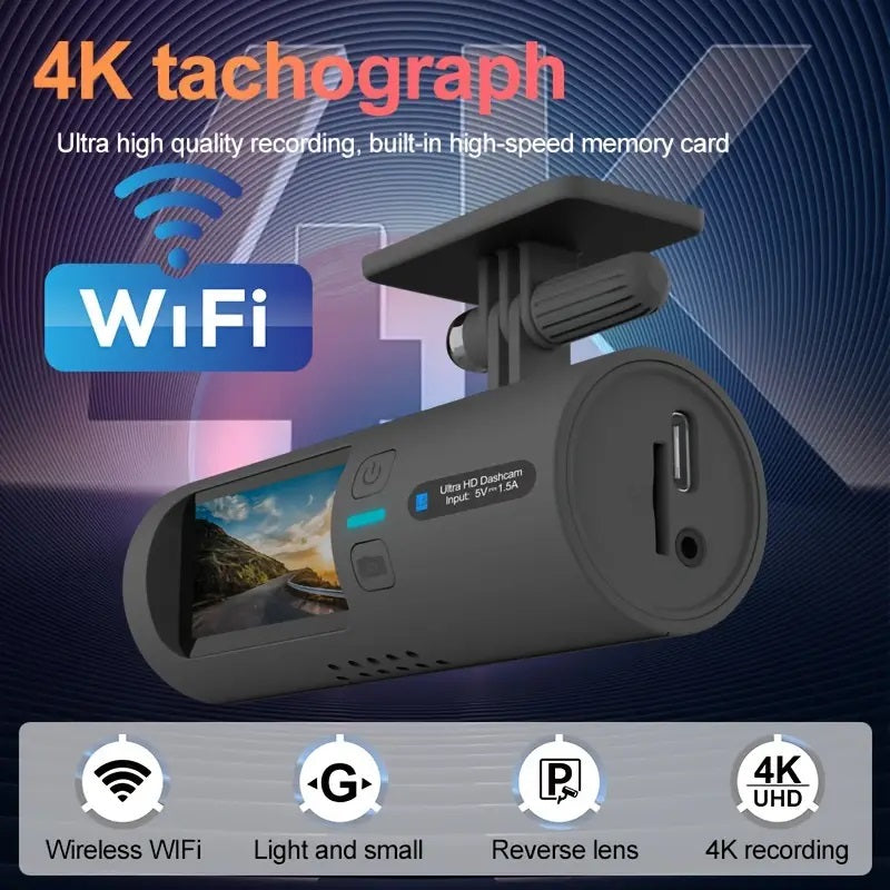 Camera auto de bord 4K, Rezolutie 3840 x 2160 Ultra HD, Conectivitate Wi-Fi, + Camera Spate HD