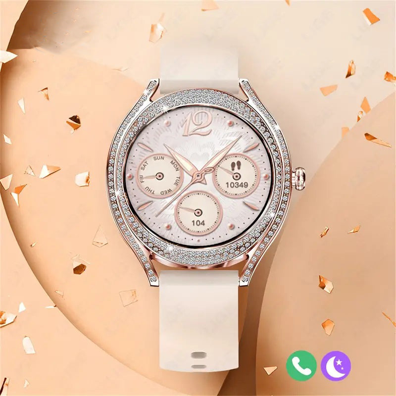 Smartwatch Dama Elegant, Bratara Metalica, Silicon si Piele, Masurare Oxigen in sange, Ritm cardiac, Sport, Somn