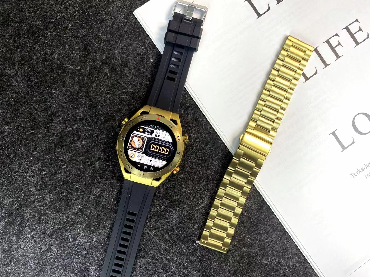 SmartWatch Barbati Auriu, Gold SK4, Curea Metalica, Curea Silicon, Notificari, Monitorizare Activitati Fizice, Somn, Ritm Cardiac