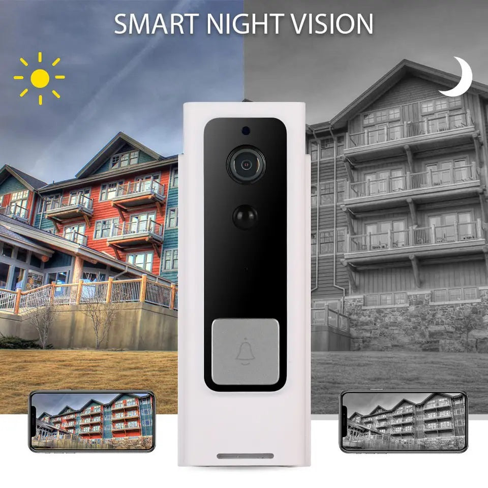 Smart Wireless Video Doorbell, HD Night Vision, Motion Detection, Two-way Audio, Built-in Speaker and Microphone, Mobile App and iCloud