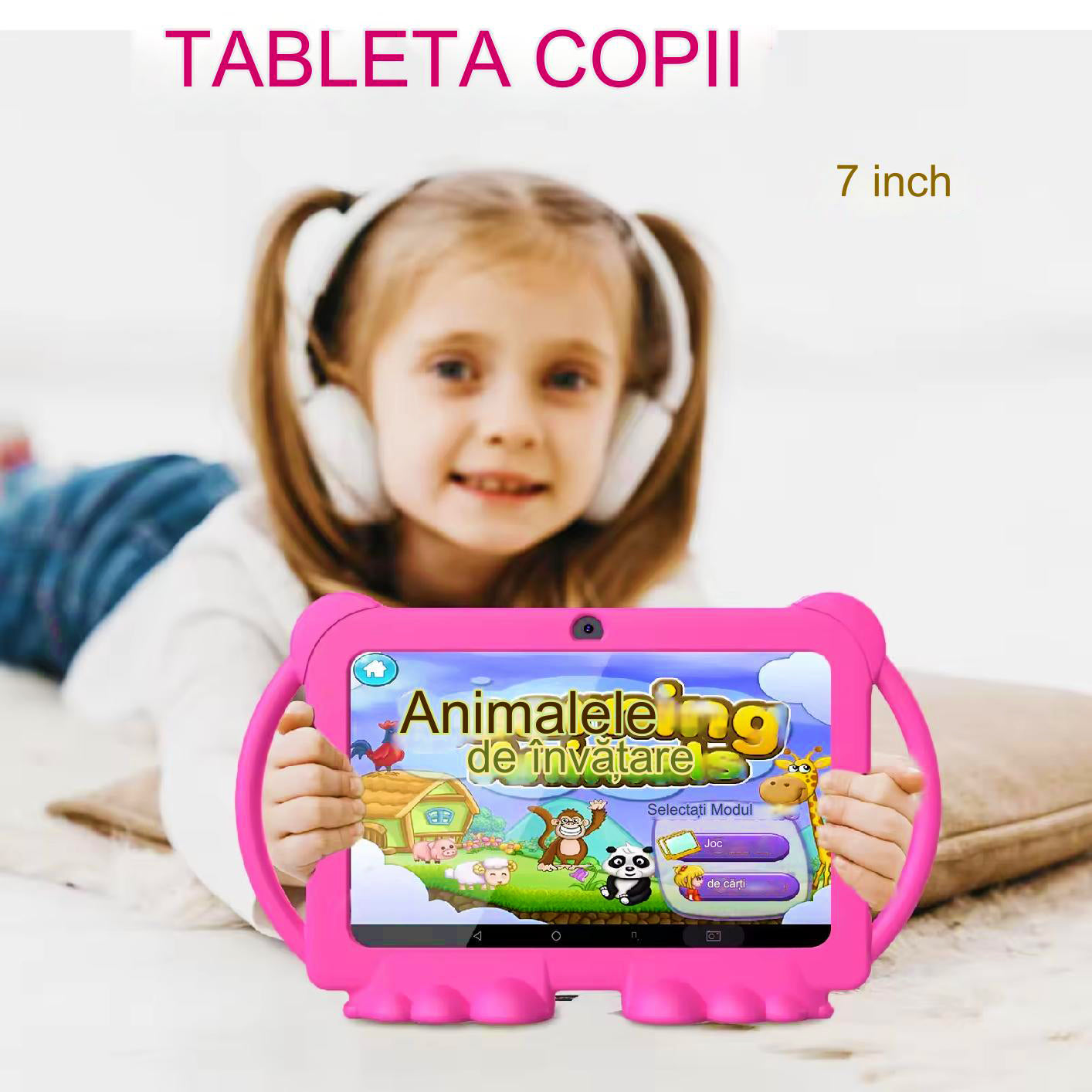 Tableta pentru copii Android WiFi de 7 inch, 4GB RAM, 32GB ROM, cu Husa de Protectie anti shock