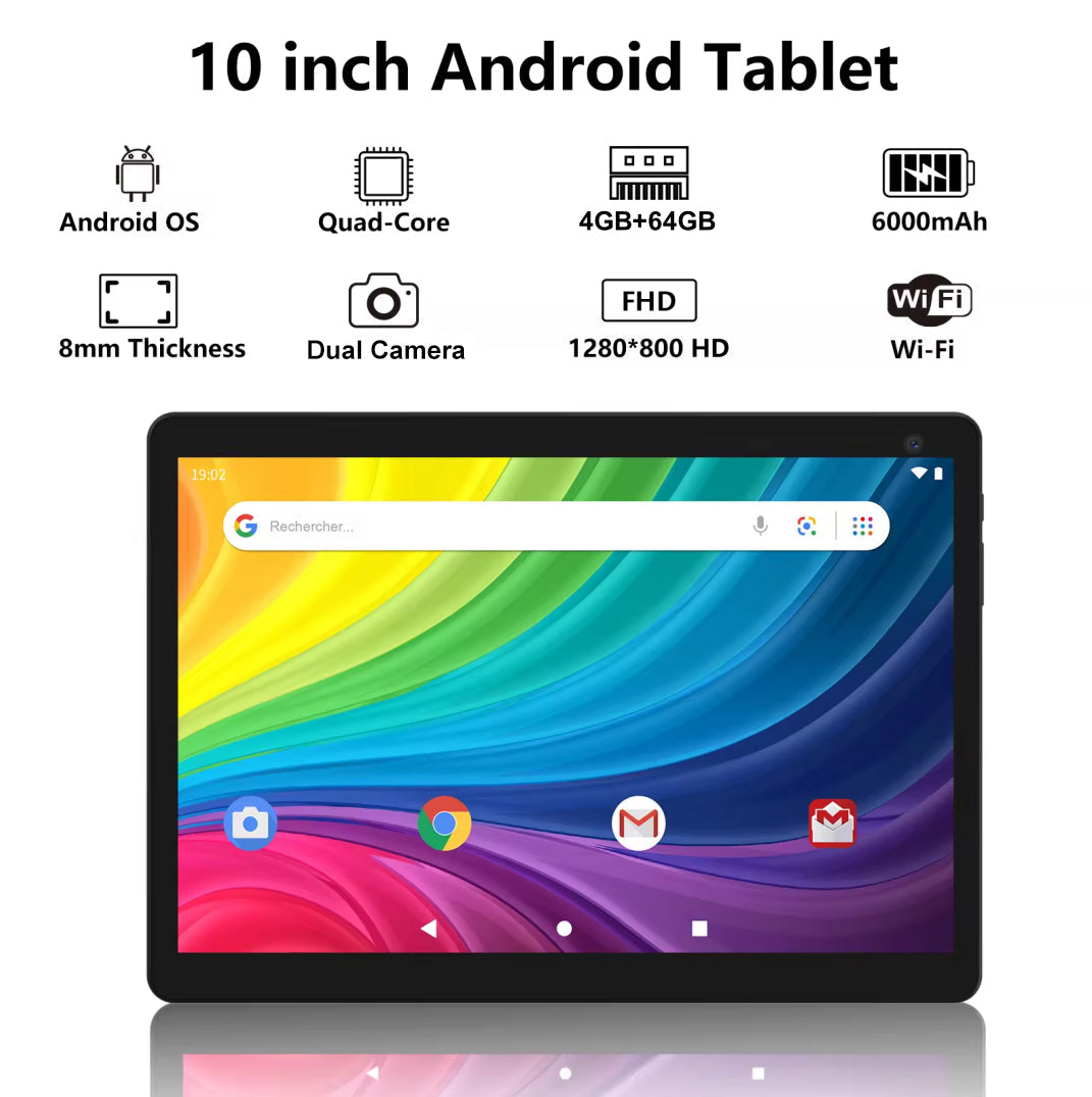 Tableta 10 inch, Android 12, 64GB ROM+4GB RAM, Husa, Tastatura, Mouse, Stilou, WiFi, Bluetooth, Camera dubla, Baterie de 6000mAh