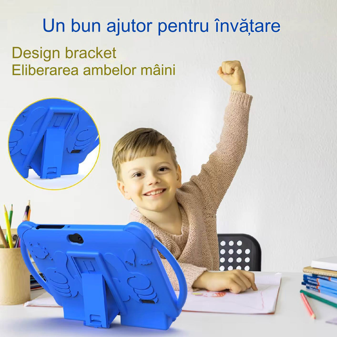 Tableta pentru copii Android WiFi de 7 inch, 4GB RAM, 32GB ROM, cu Husa de Protectie anti shock