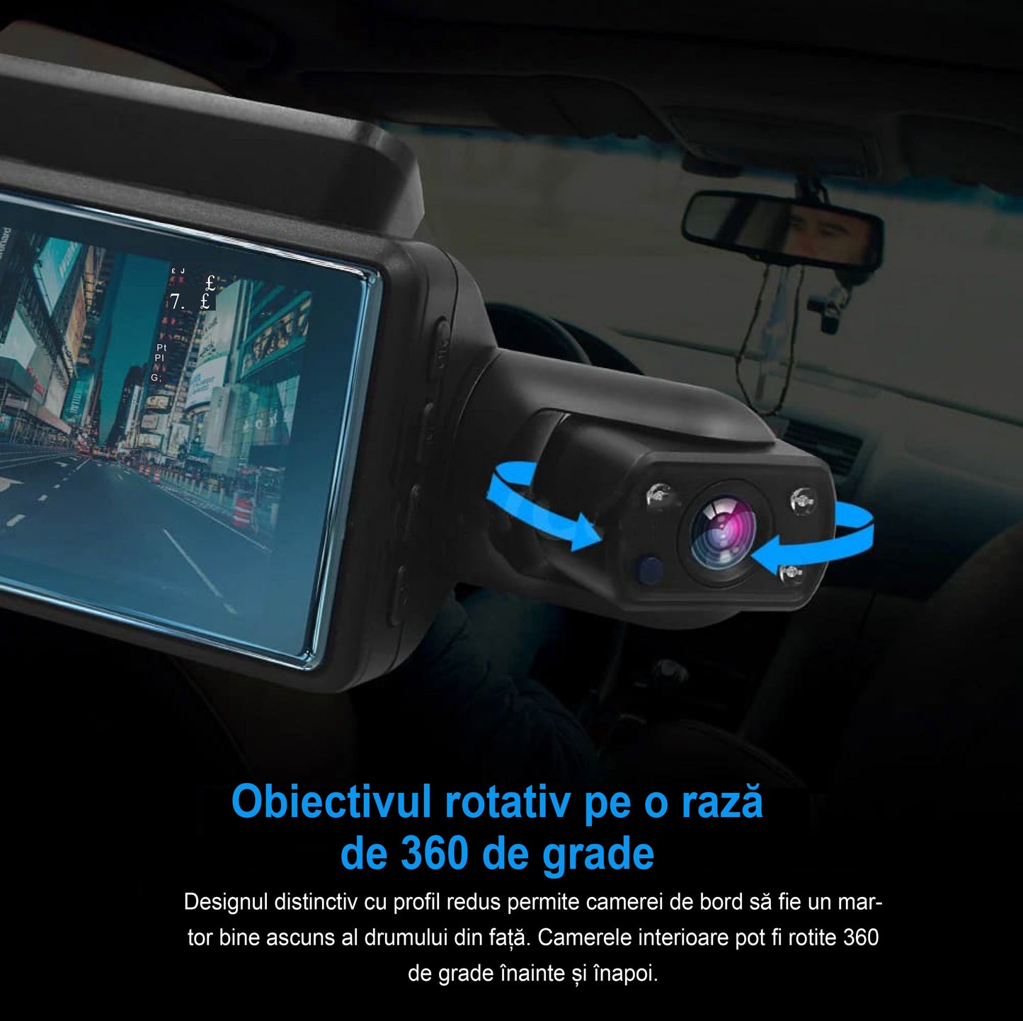 Camera auto de bord, full HD, 1080P, 2 camere, frontal si interior camera rotativa