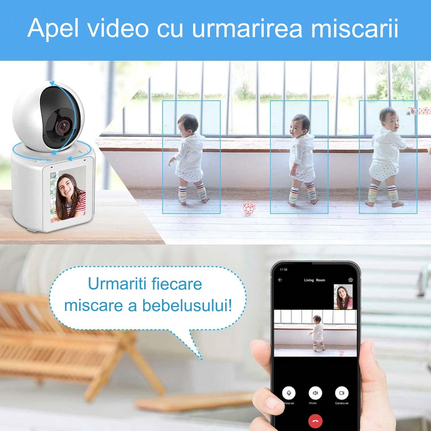 Baby Monitor Camera Wireless cu Display, Monitorizare Video Audio Bebelusi, Comunicare Bidirectional, Senzor Miscare, infrarosu, apel de la distanta