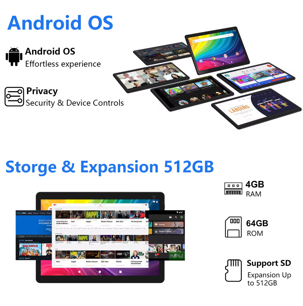 Tableta 10 inch, Android 12, 64GB ROM+4GB RAM, Husa, Tastatura, Mouse, Stilou, WiFi, Bluetooth, Camera dubla, Baterie de 6000mAh
