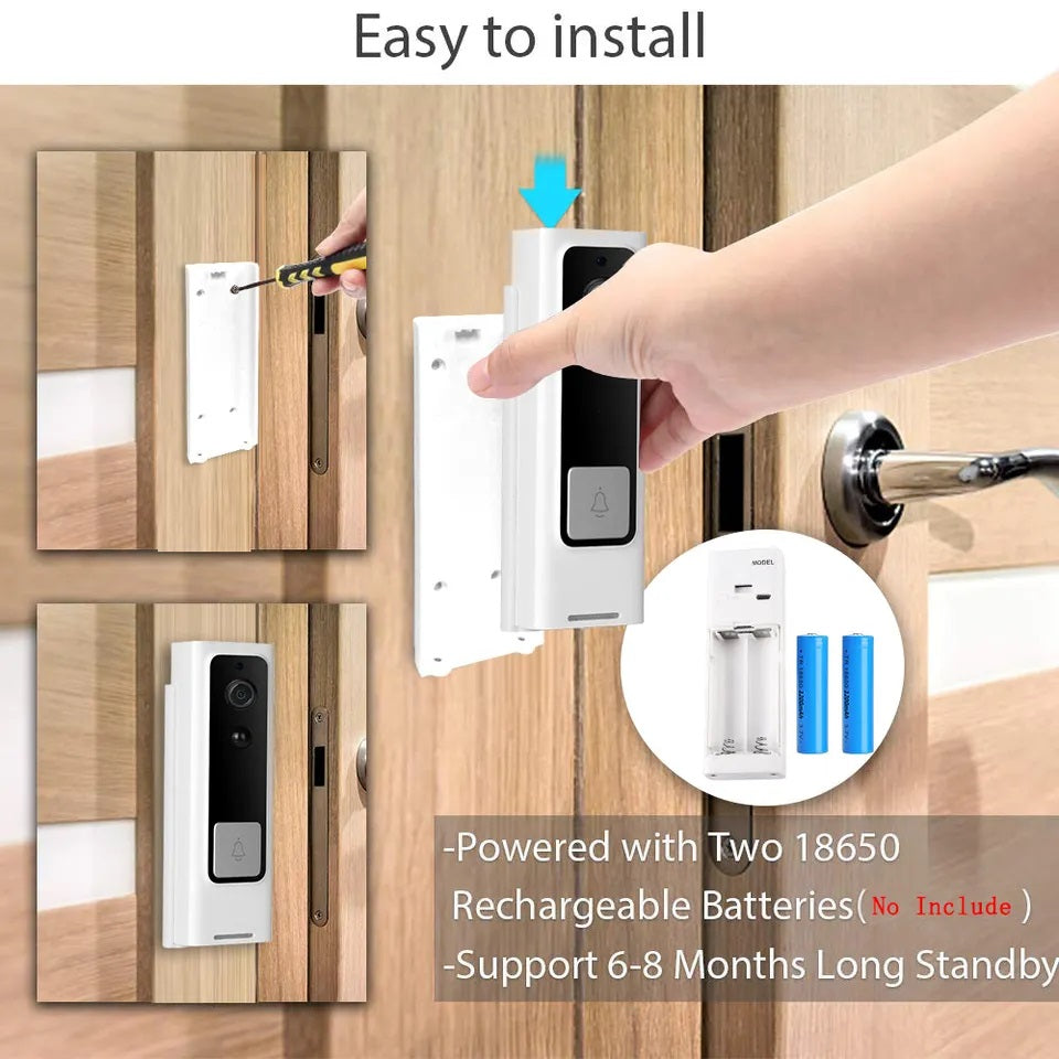 Smart Wireless Video Doorbell, HD Night Vision, Motion Detection, Two-way Audio, Built-in Speaker and Microphone, Mobile App and iCloud