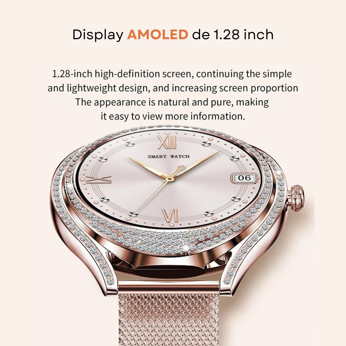 Smartwatch Dama Elegant, Bratara Metalica, Silicon si Piele, Masurare Oxigen in sange, Ritm cardiac, Sport, Somn