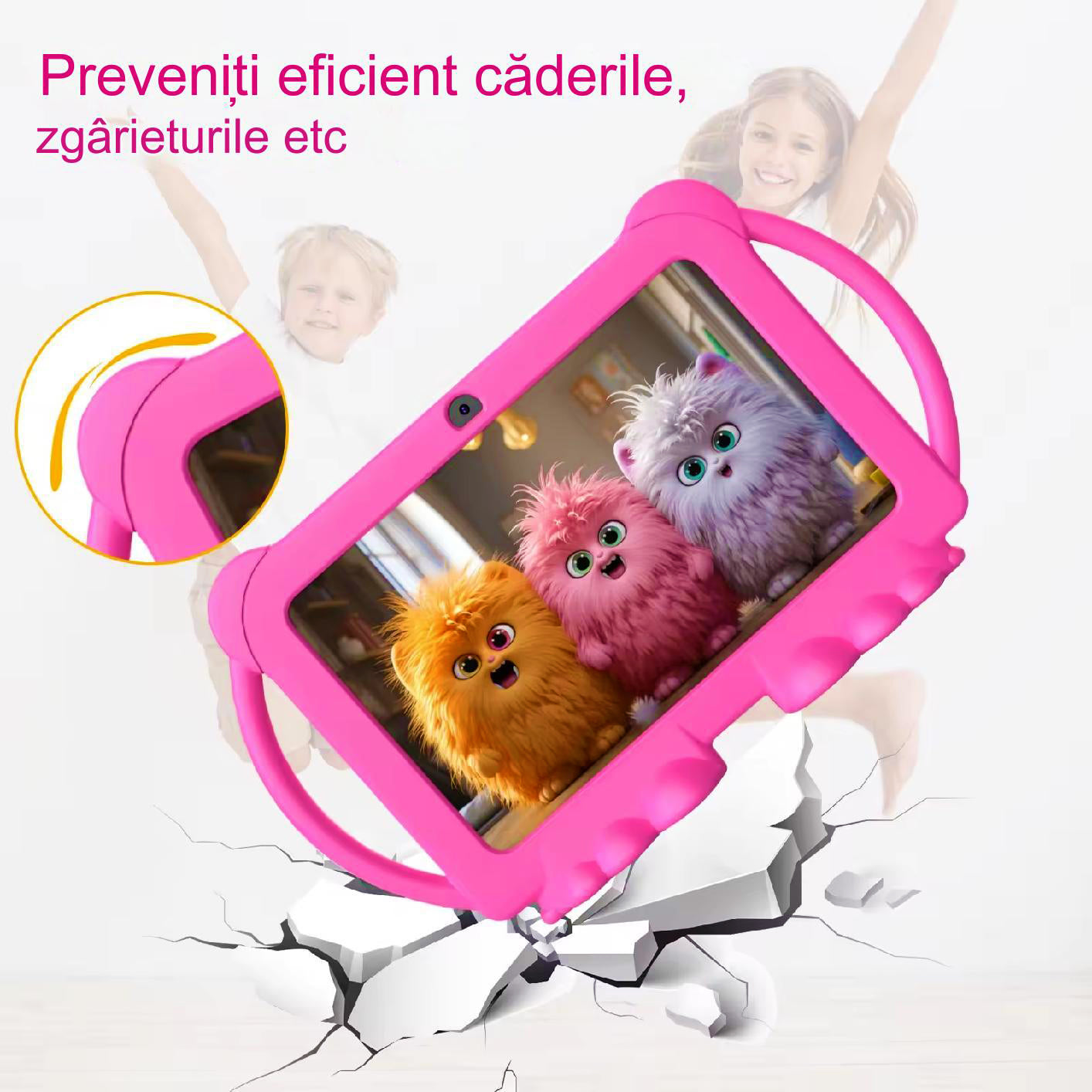 Tableta pentru copii Android WiFi de 7 inch, 4GB RAM, 32GB ROM, cu Husa de Protectie anti shock