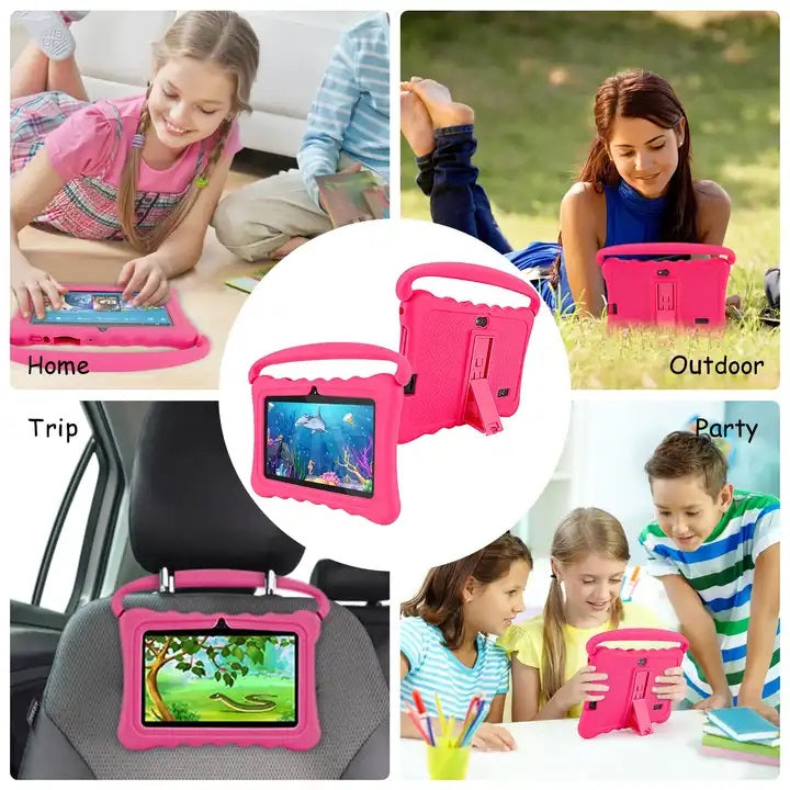 7 inch Android WiFi children's tablet with anti-shock protection, dual camera, games, drawings, applications, educational, model with handle