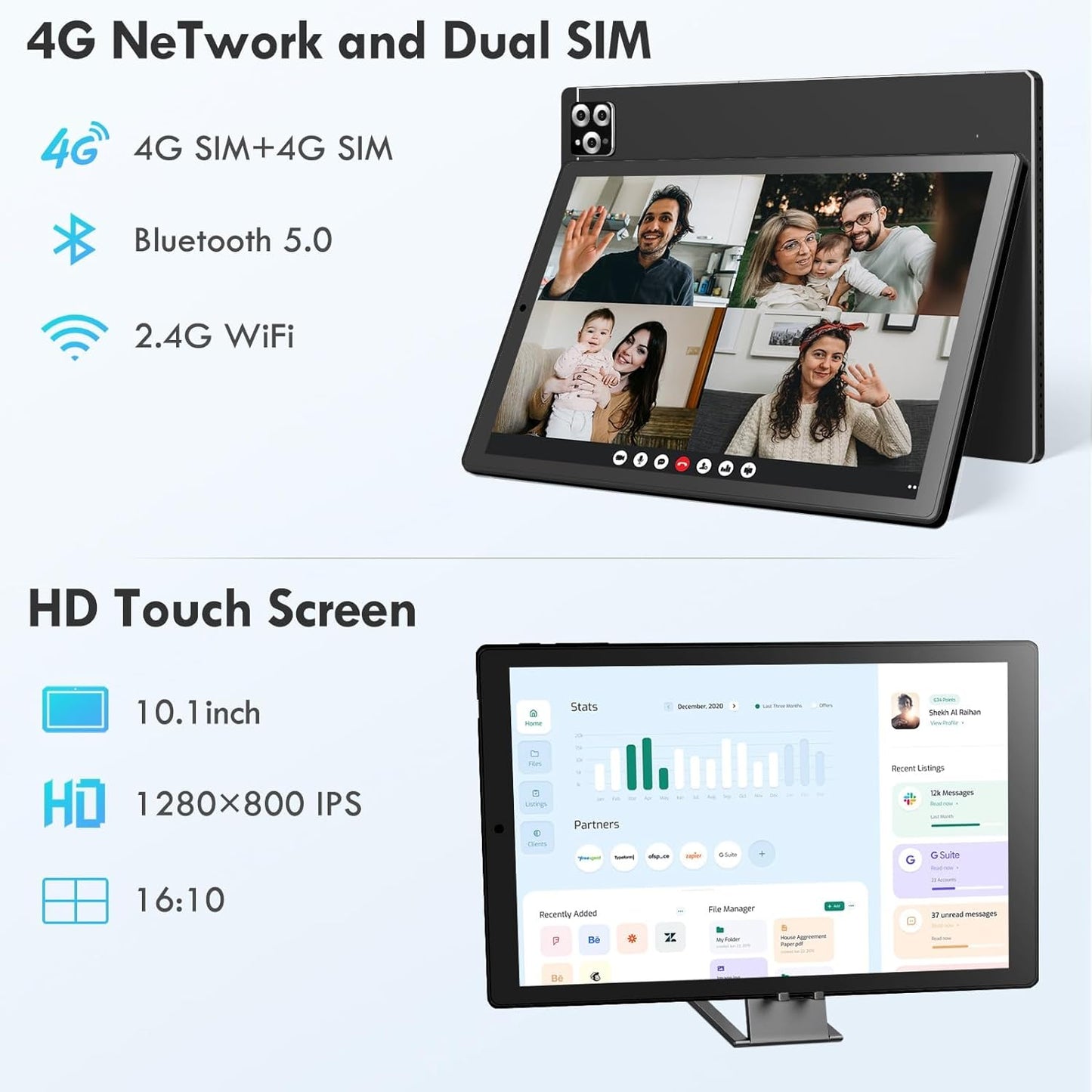 Tableta 10 inch, Android 12, 4GB RAM+64GB ROM, procesor 8-core, Dual SIM, slot SD CARD, WiFi, Bluetooth, Camera dubla, Baterie de 6000mAh