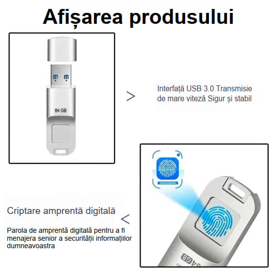 USB Memory Stick, Secured with Fingerprint 64 GB, Reliable Storage, Fast Transfer, Advanced Data Protection