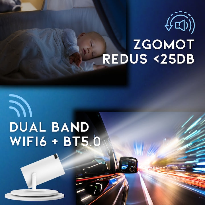 Videoproiector Portabil Smart 4K Ultra HD cu WiFi6, Bluetooth 5.0, Autofocus, Proiectie Ajustabila