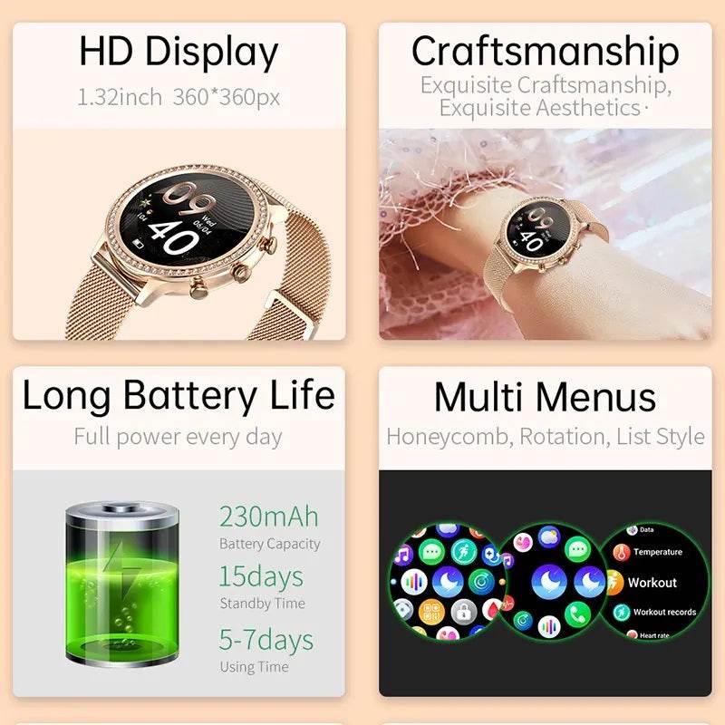 SmartWatch Dama, Auriu, Gold, Elegant, Curea metal, Curea silicon, Masurare Oxigen in sange, Ritm cardiac, Sport, Somn - Specializat.ro