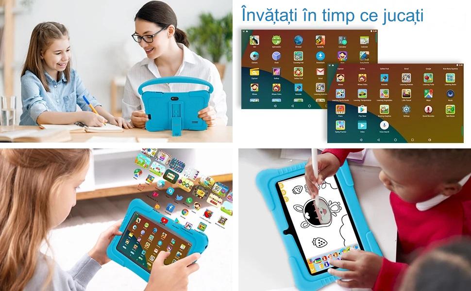7 inch Android WiFi children's tablet with anti-shock protection, dual camera, games, drawings, applications, educational, model with handle