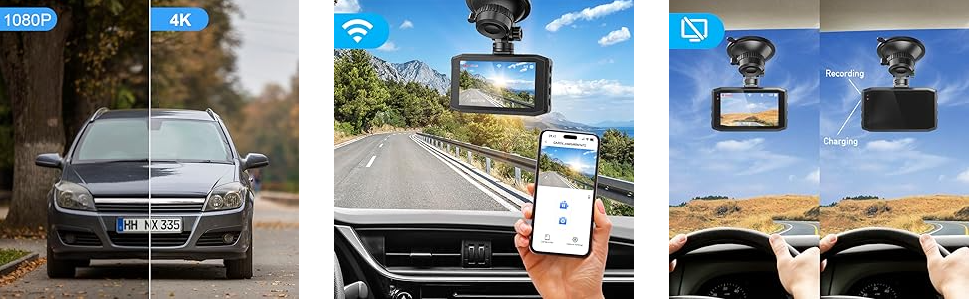 Camera Auto DVR 4K/2K/1080p si Camera Spate 1080p cu Conectivitate Wi-Fi, G-Senzor, Mod Parcare, Inregistrare in Bucla