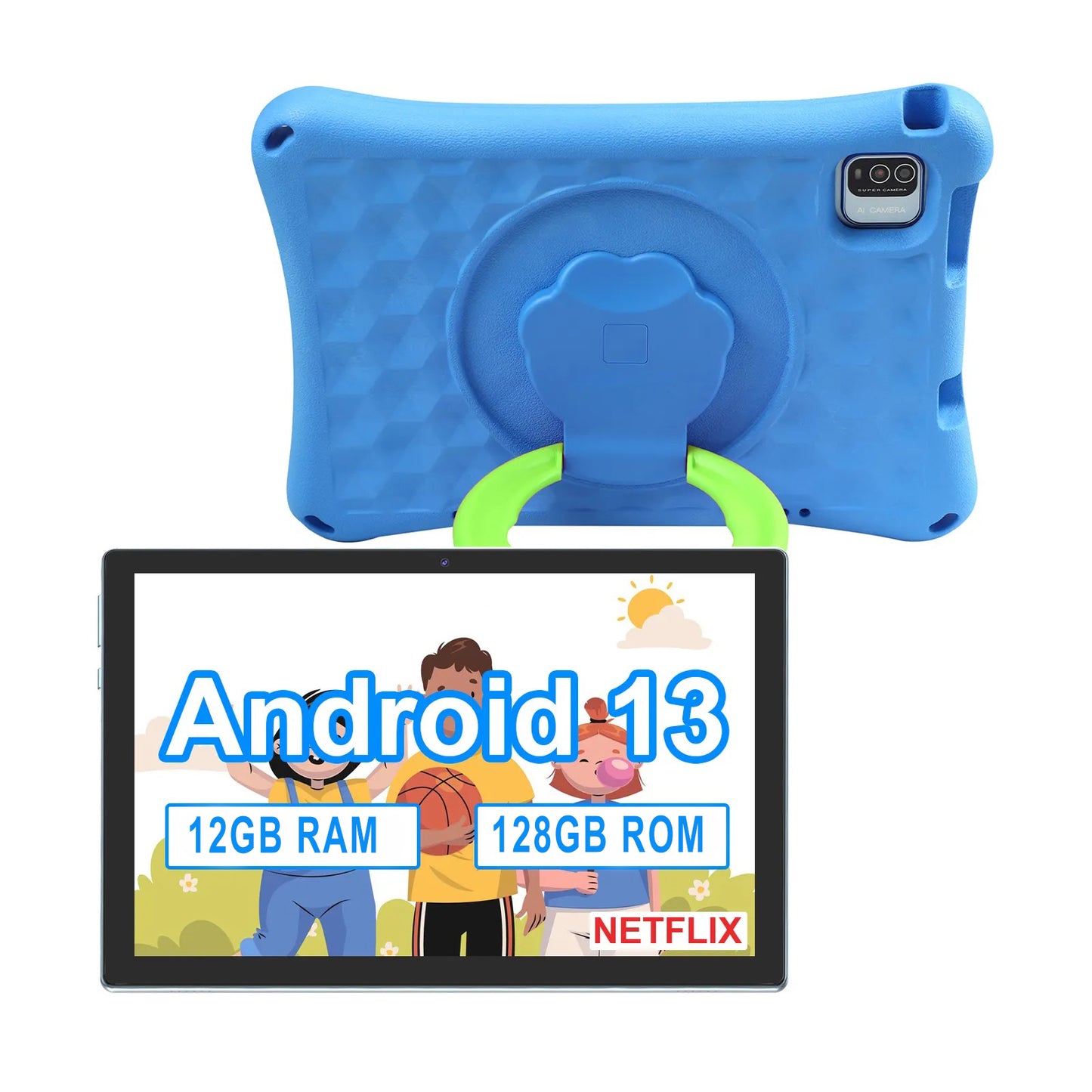 Tableta Android 10 Inch, 12GB RAM, 128GB ROM, Wifi, Bluetooth, Husa Protectie Anti Shock, Pentru Copii