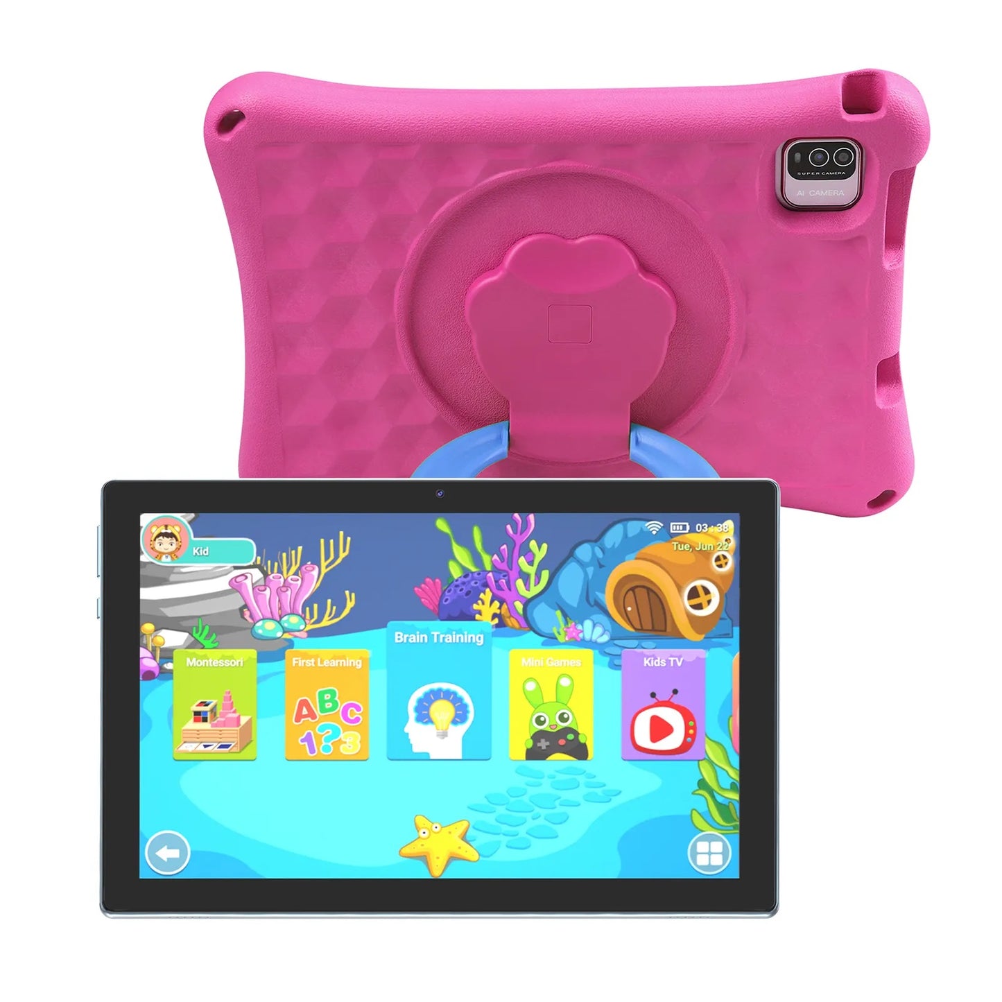 Tableta Android 10 Inch, 12GB RAM, 128GB ROM, Wifi, Bluetooth, Husa Protectie Anti Shock, Pentru Copii