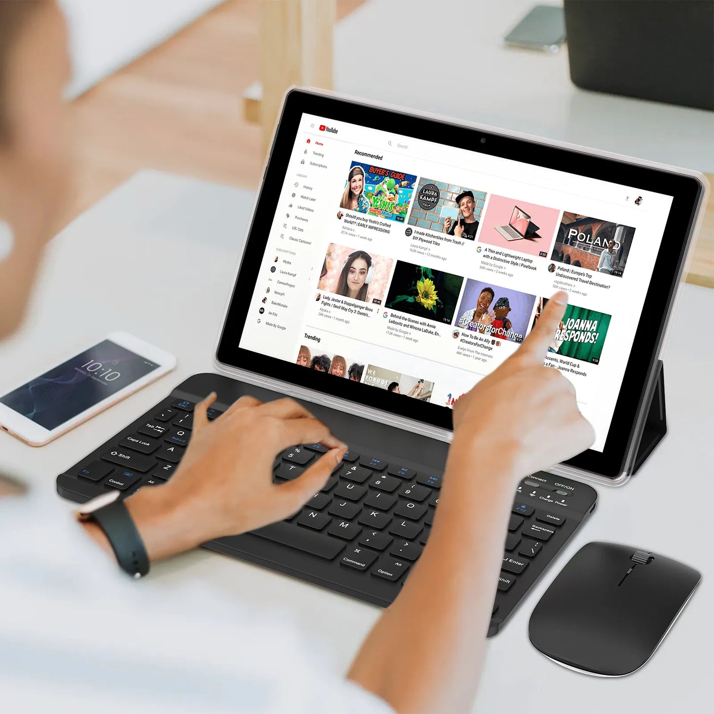Tableta Android 10.1 inch, 18GB RAM, 128GB ROM, WiFi, cu Tastatura, Mouse, Carcasa de Protectie și Stilou