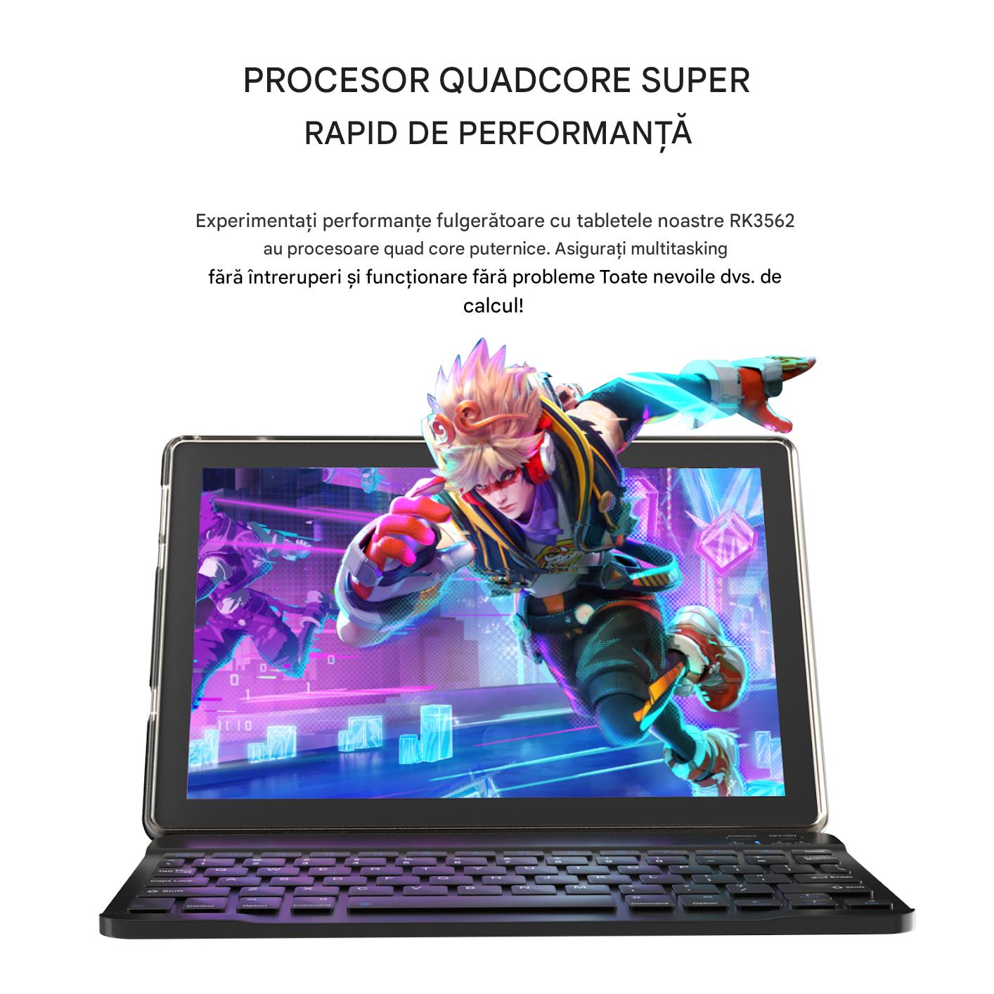 Tableta Android 10.1 inch, 18GB RAM, 128GB ROM, WiFi, cu Tastatura, Mouse, Carcasa de Protectie și Stilou