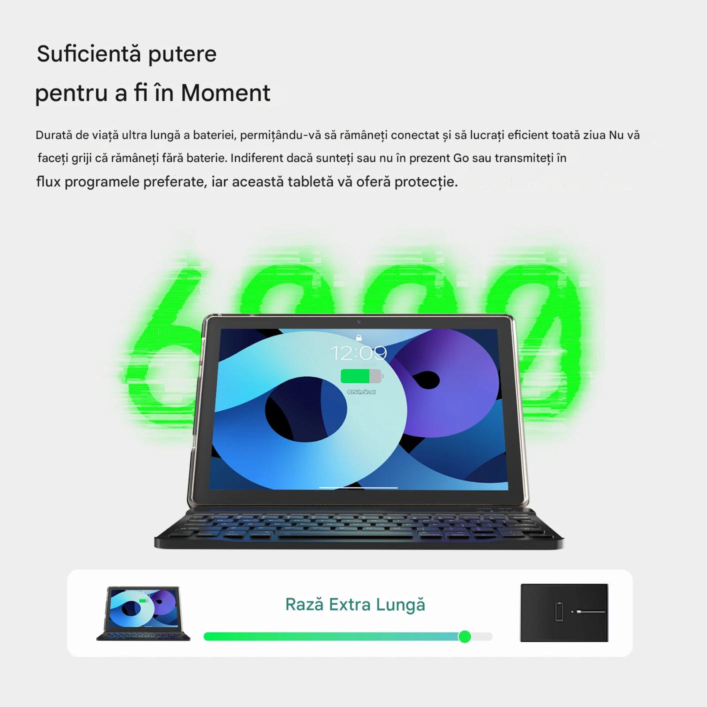 Tableta Android 10.1 inch, 18GB RAM, 128GB ROM, WiFi, cu Tastatura, Mouse, Carcasa de Protectie și Stilou