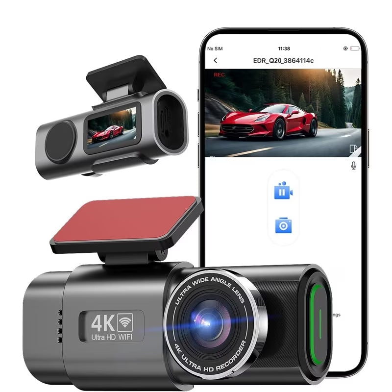 Camera auto de bord 4K, Rezolutie 3840x2160 Ultra HD, Conectivitate Wi-Fi, + Camera Spate 1080p