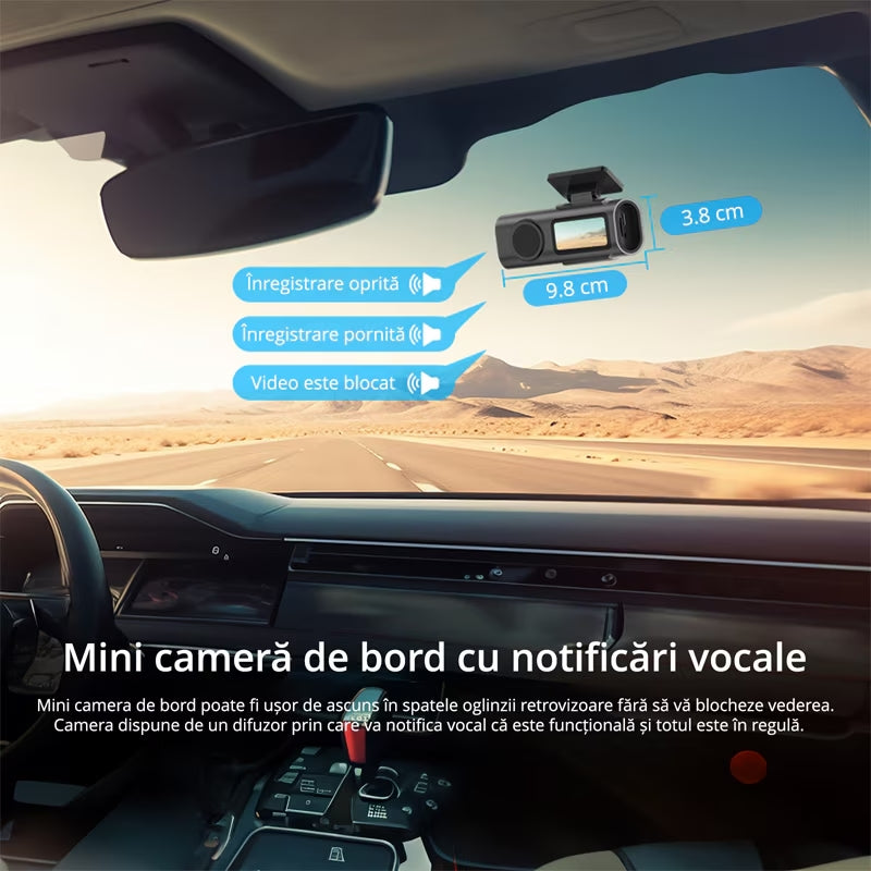 Camera auto de bord 4K, Rezolutie 3840x2160 Ultra HD, Conectivitate Wi-Fi, + Camera Spate 1080p