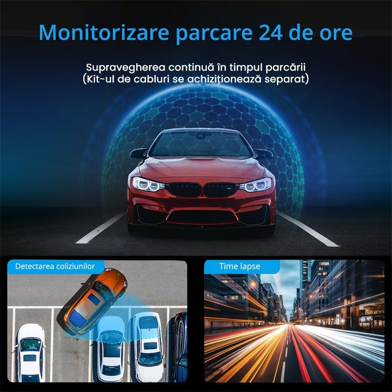 Camera auto de bord 4K, Rezolutie 3840x2160 Ultra HD, Conectivitate Wi-Fi, + Camera Spate 1080p