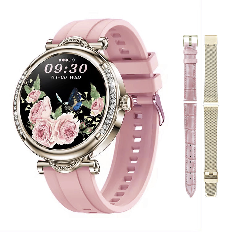 Smartwatch Dama UNLINES, CF32, Bratari, Silicon, Piele si Metalica cu Pietricele, Masurare Oxigen in sange, Ritm cardiac, Sport, Somn