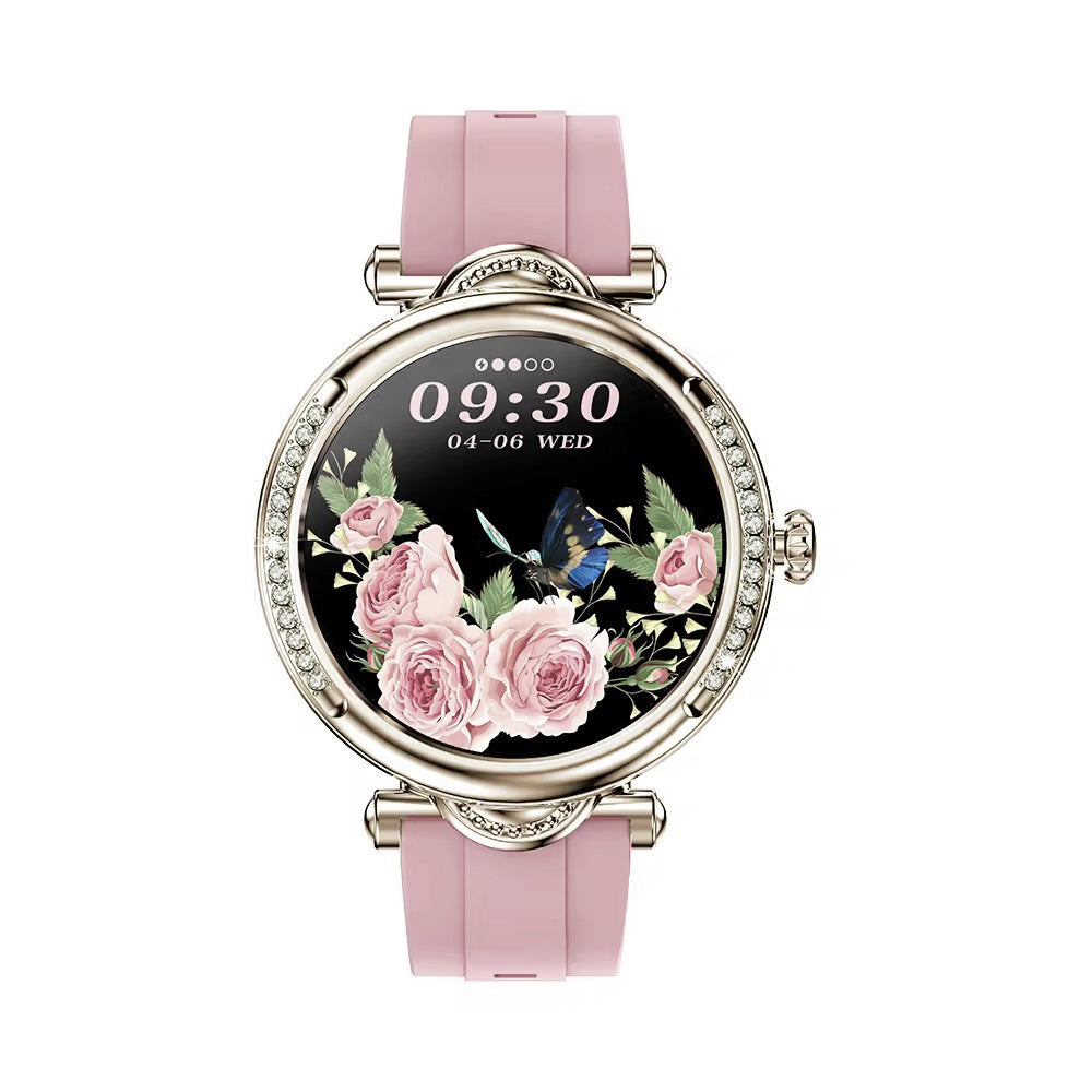 Smartwatch Dama UNLINES, CF32, Bratari, Silicon, Piele si Metalica cu Pietricele, Masurare Oxigen in sange, Ritm cardiac, Sport, Somn