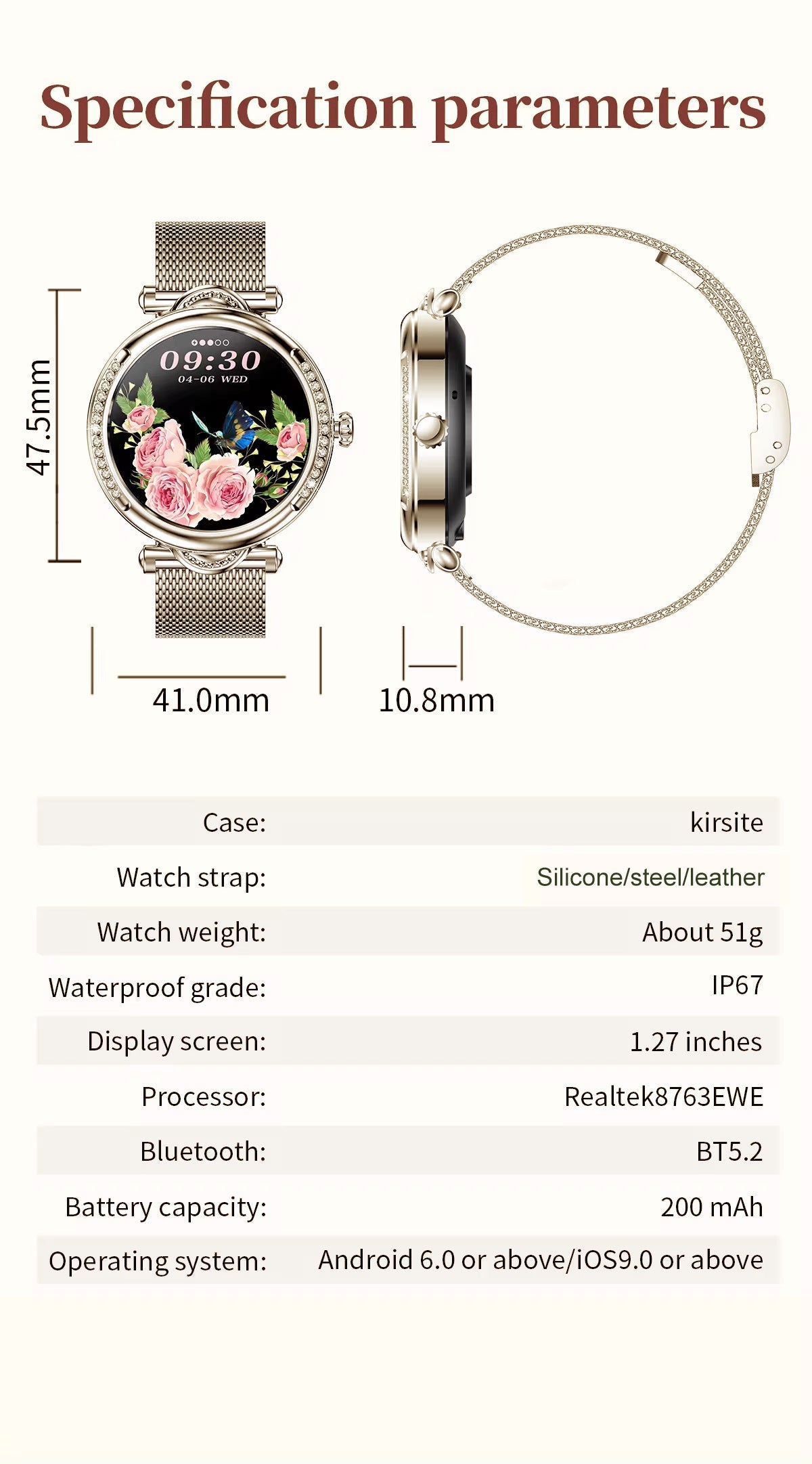 Smartwatch Dama UNLINES, CF32, Bratari, Silicon, Piele si Metalica cu Pietricele, Masurare Oxigen in sange, Ritm cardiac, Sport, Somn