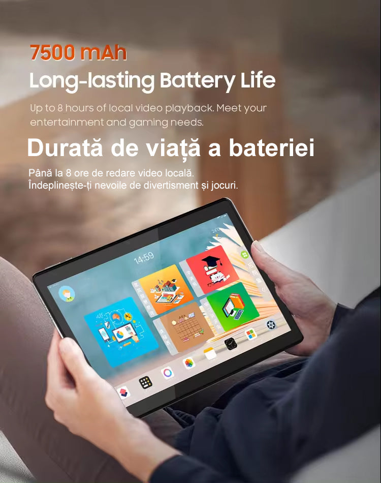 10 inch Android tablet, 10-core processor, 7500mAh battery, 64GB ROM+4GB RAM, WiFi, Bluetooth, Double camera
