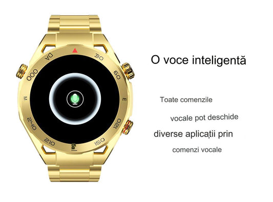 SmartWatch Barbati Auriu, Gold SK4, Curea Metalica, Curea Silicon, Notificari, Monitorizare Activitati Fizice, Somn, Ritm Cardiac