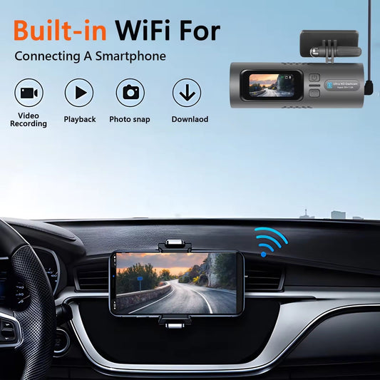 Camera auto de bord 4K, Rezolutie 3840 x 2160 Ultra HD, Conectivitate Wi-Fi, + Camera Spate HD