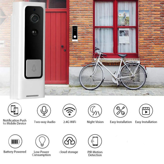 Smart Wireless Video Doorbell, HD Night Vision, Motion Detection, Two-way Audio, Built-in Speaker and Microphone, Mobile App and iCloud