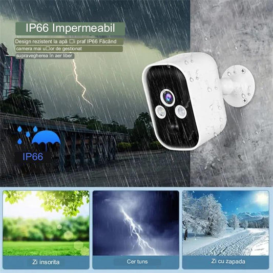 Camera Supraveghere cu Panou Solar, Wi-Fi, Rezolutie 1080P, Detectarea Miscarii, Baterie Incorporata 5200 mAh, Night Color, Audio Bidirectional