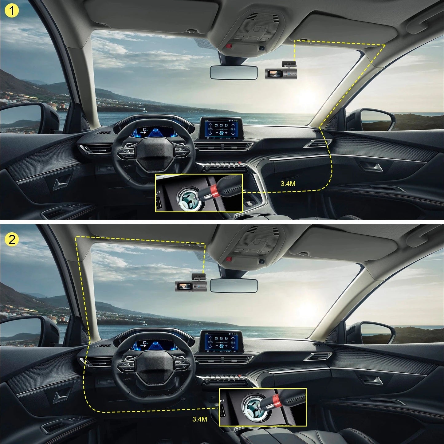 Camera auto de bord 4K, Rezolutie 3840 x 2160 Ultra HD, Conectivitate Wi-Fi, + Camera Spate HD