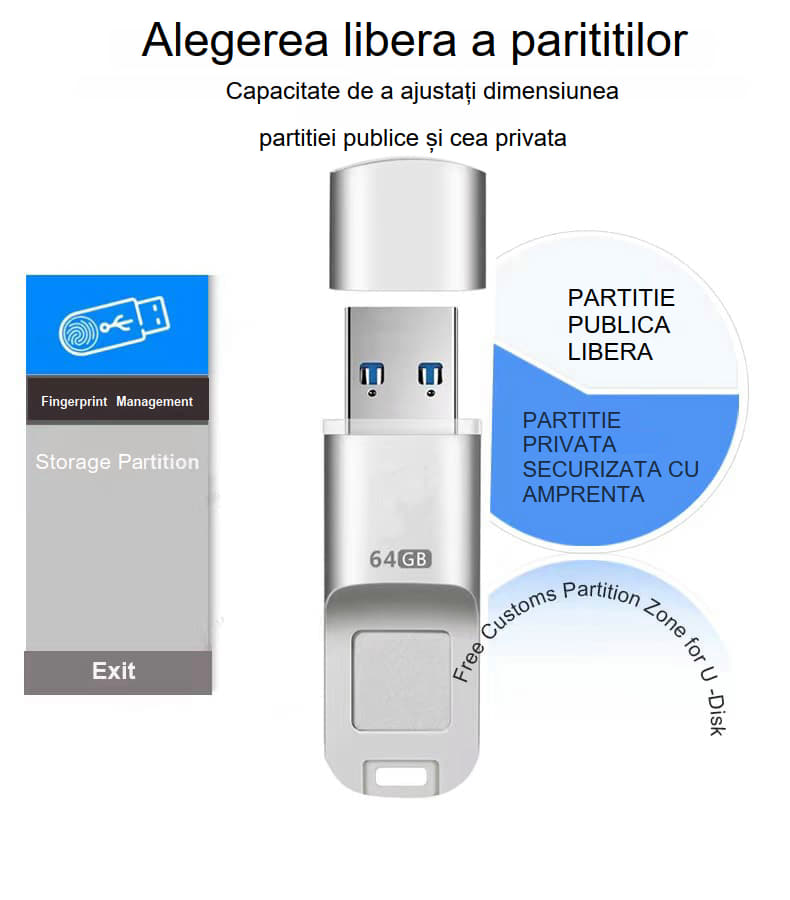 USB Memory Stick, Secured with Fingerprint 64 GB, Reliable Storage, Fast Transfer, Advanced Data Protection