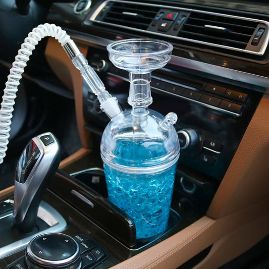 Portable hookah, with multicolor LED lights 32x9.5 cm, Innovative transparent design with blue elements, Dense and pleasant smoke