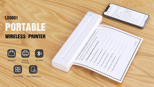 Mini thermal printer, portable, wireless, A4, A5, Bluetooth, USB, Smartphone Application
