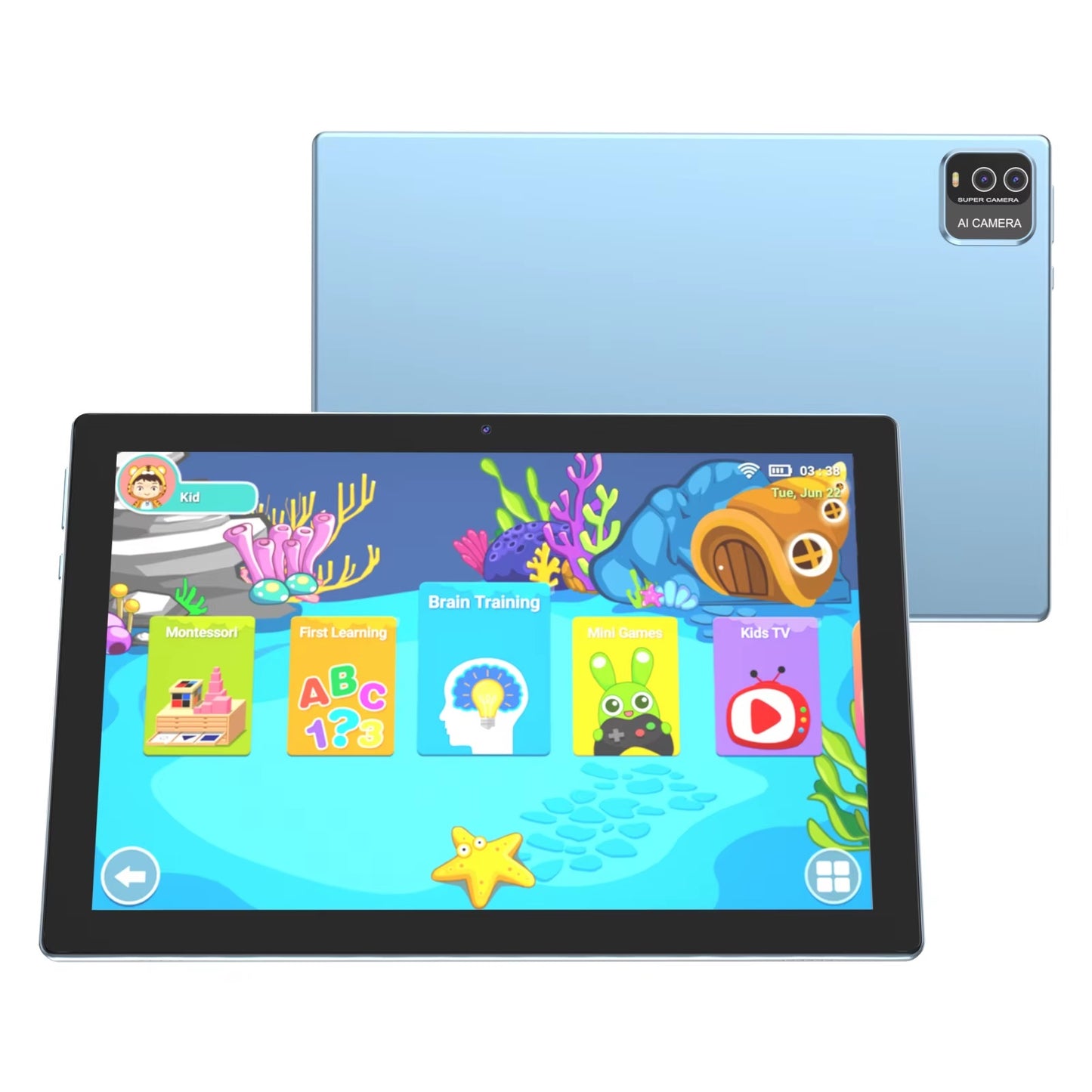 Tableta Android 10 Inch, 12GB RAM, 128GB ROM, Wifi, Bluetooth, Husa Protectie Anti Shock, Pentru Copii